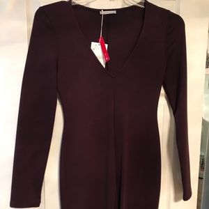 Zara Dark Burgundy V-Neck Long Sleeve Dress✨